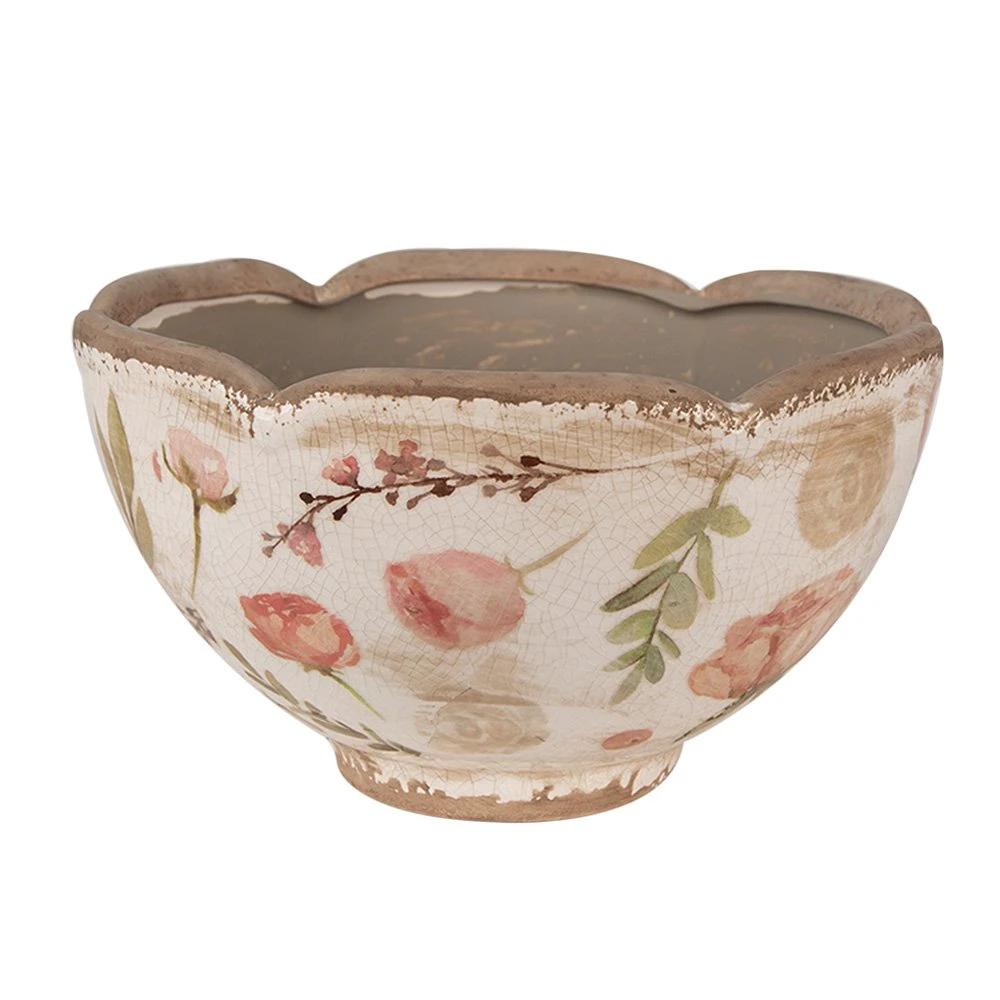 Flowerpot Ø 21x12 cm Beige pink ceramic flower flowerpot inside by Clayre & Eef.