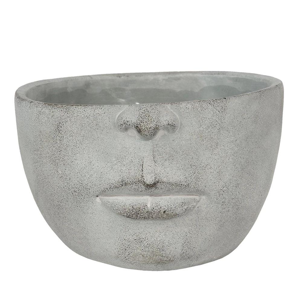 Flowerpot 24x23x15 cm gray stone face flowerpot inside by Clayre & Eef.