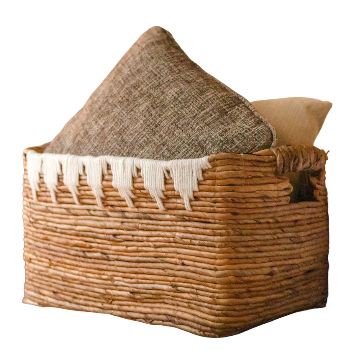 Storage Basket with Cotton Decor PISANG Decorative Basket Handwoven from Banana Fibre by Soeji