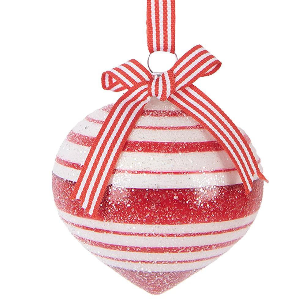 Christmas ball Ø 8x8 cm Red White Glass by Clayre & Eef.