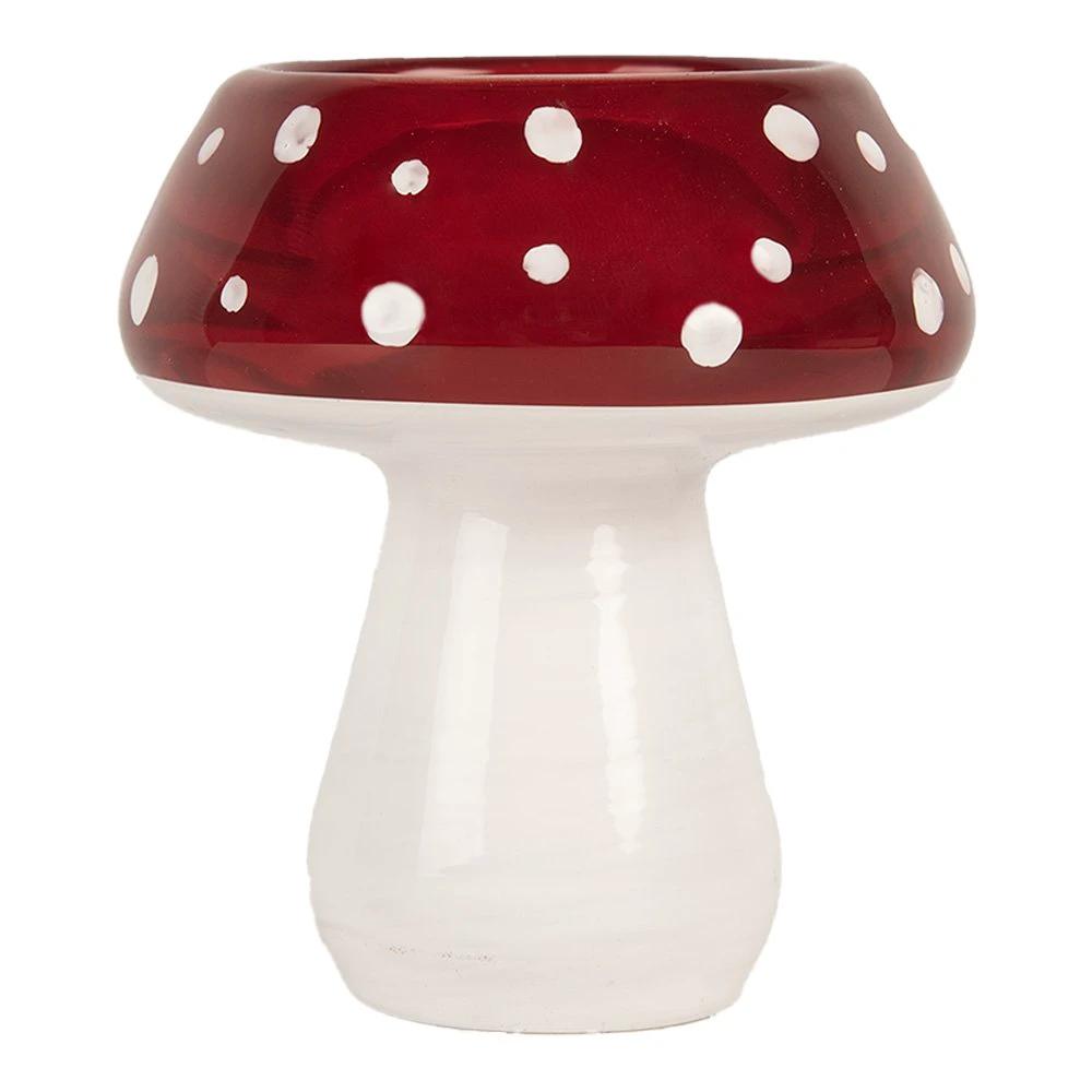 Tea light holder Mushroom Ø 7x7 cm Red White Glass by Clayre & Eef.