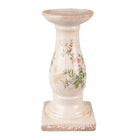 Kandelaar Ø 12x24 cm Roze Beige Keramiek Bloemen Kaarsenstandaard by Clayre & Eef.