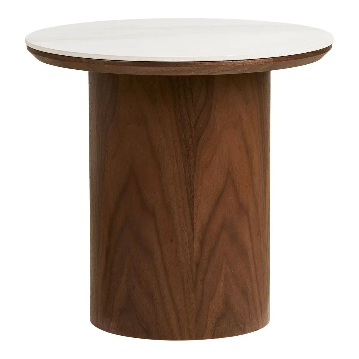 Noli Side table, ceramic table top/ash veneer, white/dark brown, ø40x38 cm by EMIRELLE