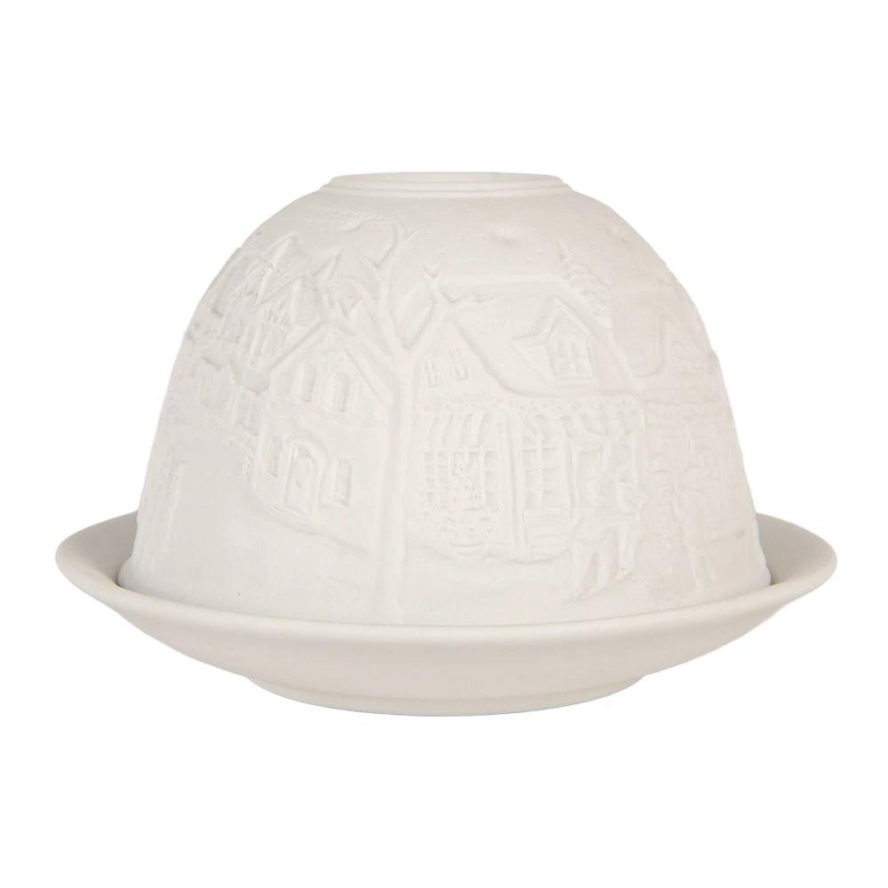 Tea -light holder Ø 12x8 cm White Porcelain Houses by Clayre & Eef.