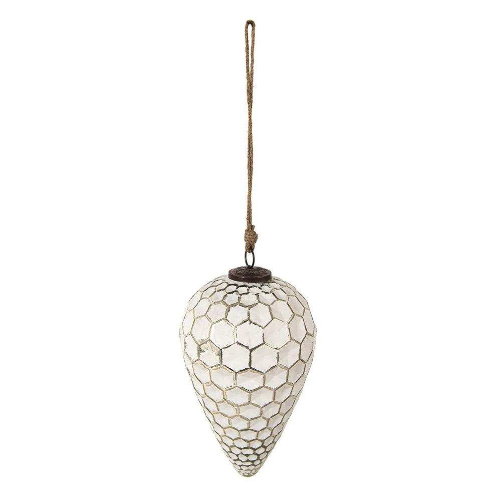 Weihnachtskugel XL Ø 14 cm Weiß silberfarben Glas Weihnachtsdekoration von Clayre & Eef.