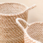 Laundry Basket Storage Basket Round GUNUNG Made of Banana Fibre with a Macrame Pattern made of Cotton by Soeji
