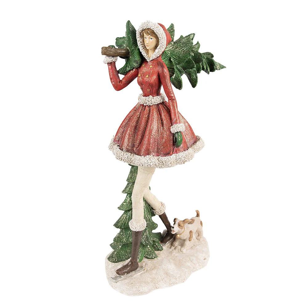 Bild Mädchen 25x17x43 cm Rot Grün Polyresin Weihnachtsdekoration von Clayre & Eef.