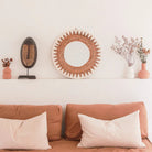 Round Boho Mirror 60 cm | Handmade Woven Wall Mirror AWAN | Wall Decoration with Pattern made of Cotton Cords by Soeji