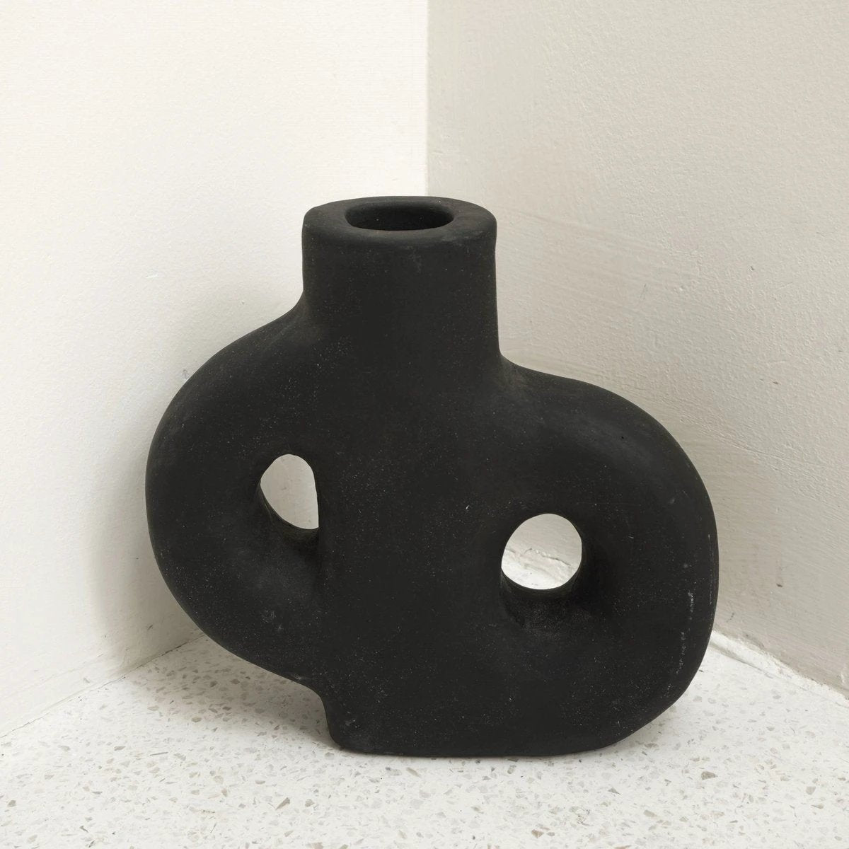Vase Black Small Decorative Vase Hand Cast from Clay for Dried or Fresh Flowers LEMBAH by Soeji