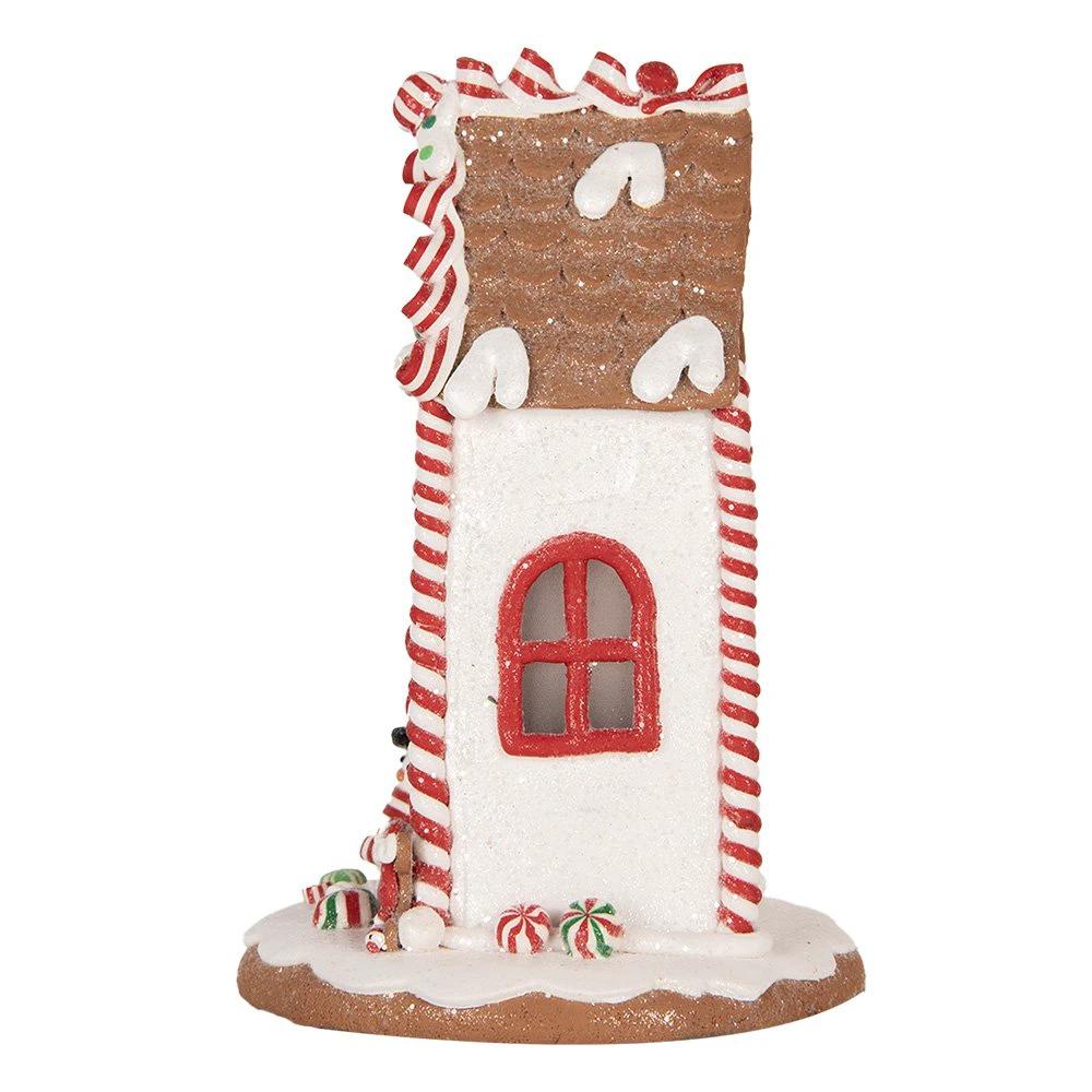 Lebkuchenhaus mit LED 14x14x22 cm weiß rot Kunststoff von Clayre & Eef.