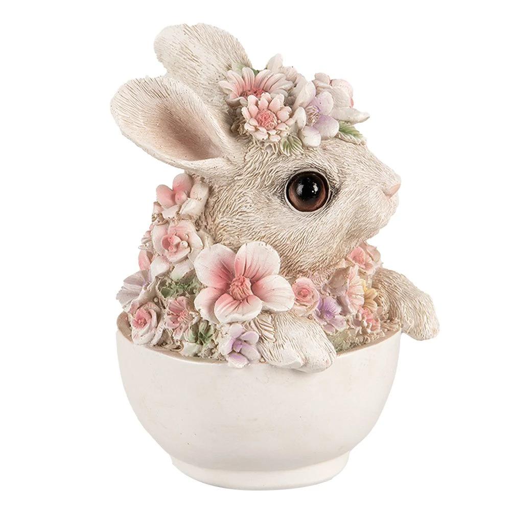 Rabbit statue 15 cm Gray Pink Polyresin statue decoration by Clayre & Eef.