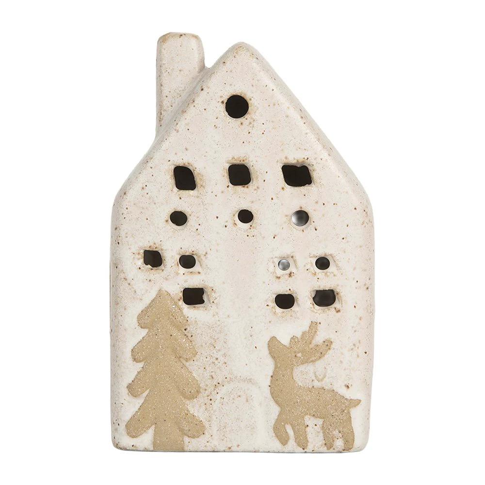 Decoration house with LED 6x5x10 cm Beige ceramics by Clayre & Eef.