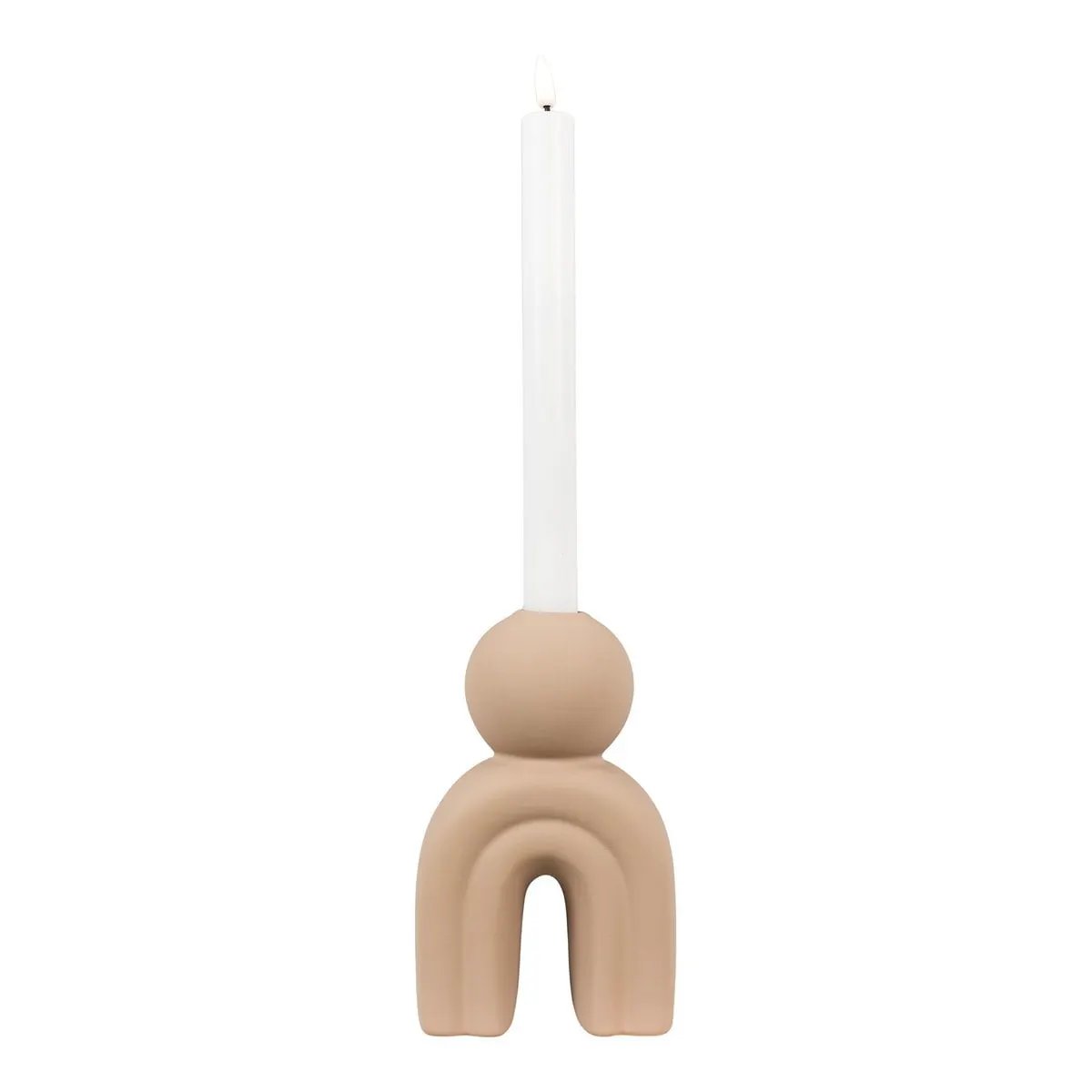 Candle Holder - Stoneware, Brown - 10.5x6.5x17 cm by EMIRELLE