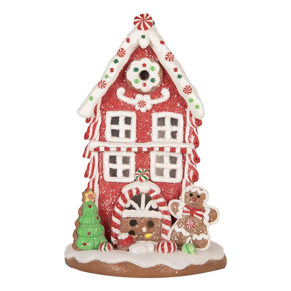 Lebkuchenhaus mit LED 14x14x22 cm braun rot Kunststoff von Clayre & Eef.