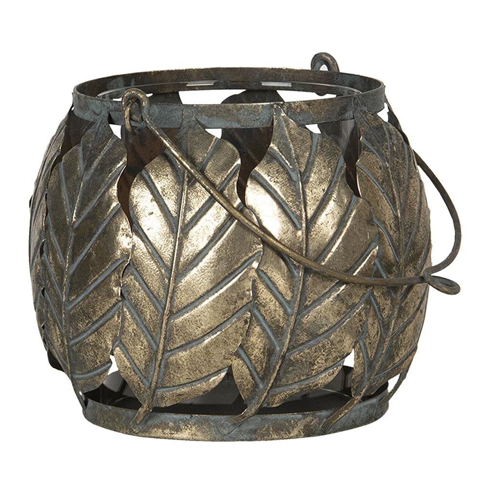 Relief light 17x17x15 cm copper -colored metal leaves candle holder by Clayre & Eef.