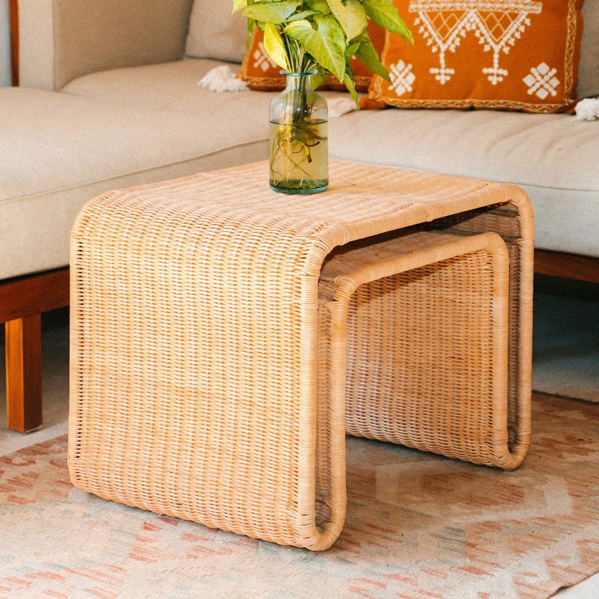 Rattan Side Table with Stable Metal Frame – Handcrafted Coffee Table BAYU by Soeji
