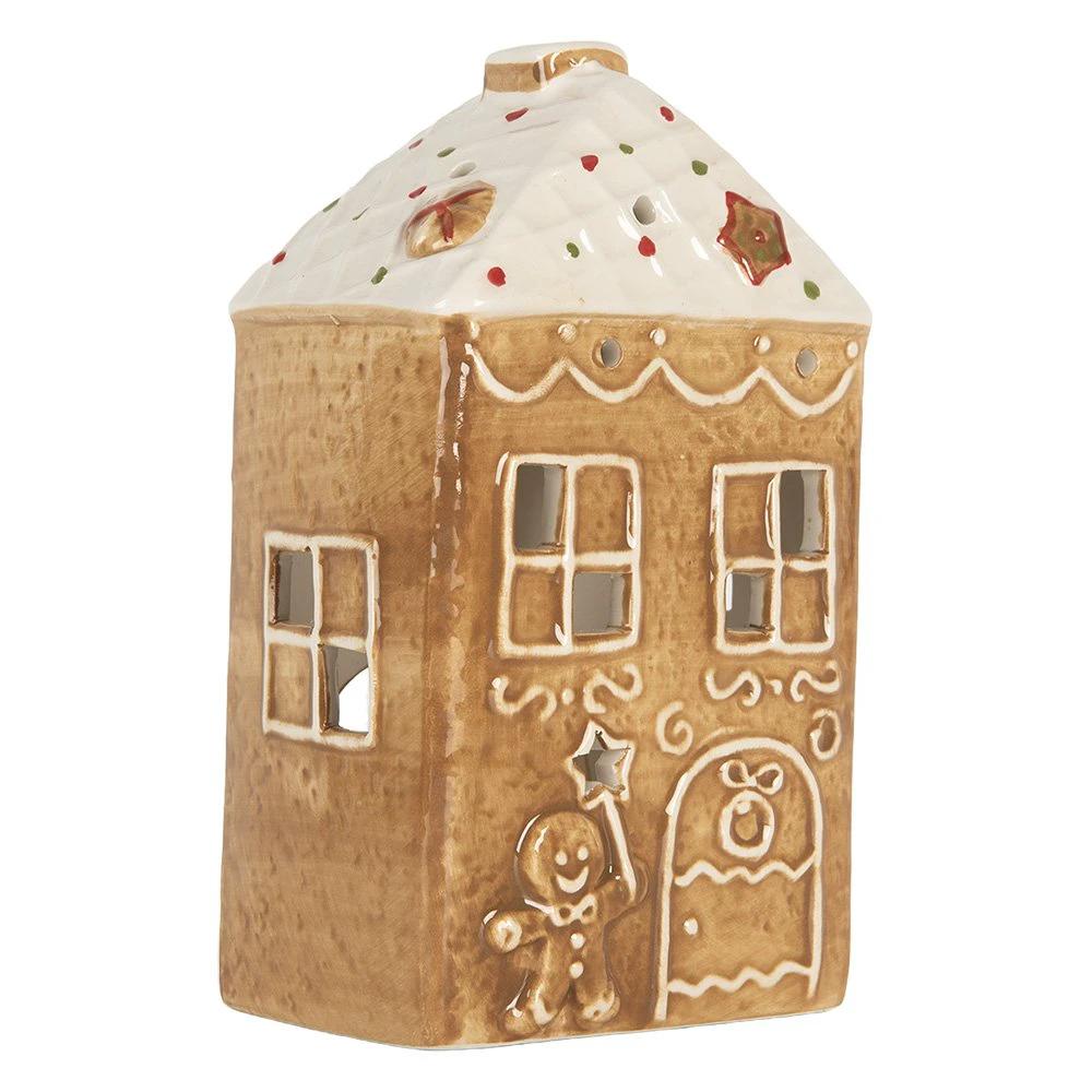Tea light holder House 9x7x16 cm Brown Ceramic by Clayre & Eef.