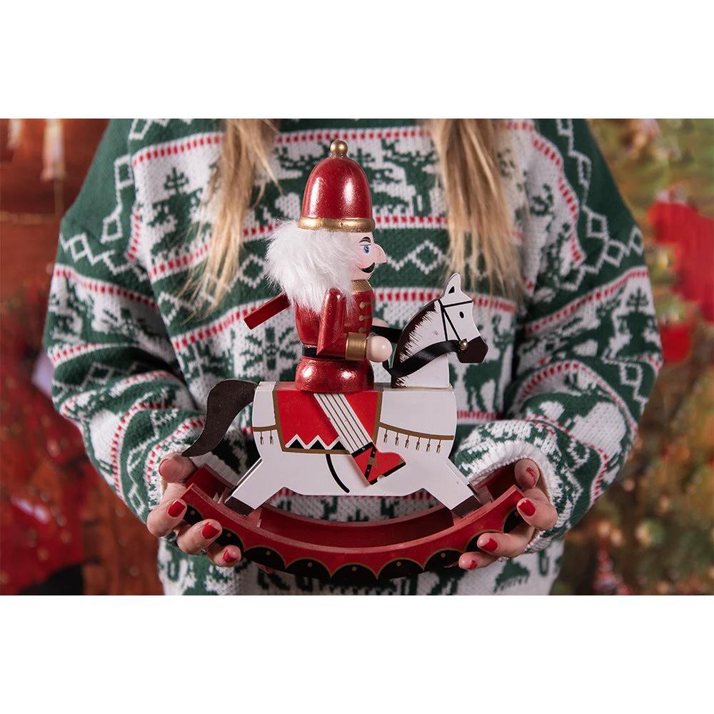 Decoration nutcracker on rocking horse 24x9x30 cm by Clayre & Eef.