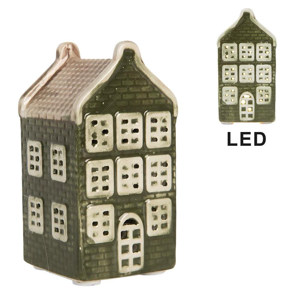 Decoration House with LED House 4x4x8 cm Green Ceramic by Clayre & Eef.