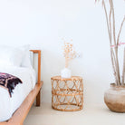 Round Rattan Side Table – Small Boho Coffee Table – Bedside Table Rattan Beige – Handmade Table Made of Natural Rattan (Ø 45 cm) MUARA by Soeji