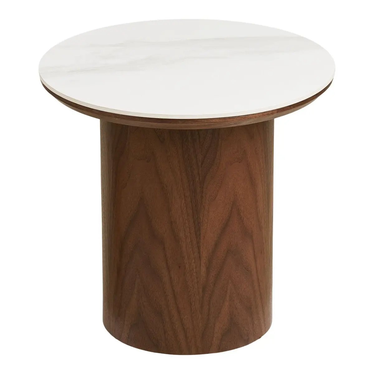 Noli Side table, ceramic table top/ash veneer, white/dark brown, ø40x38 cm by EMIRELLE