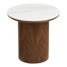 Noli Side table, ceramic table top/ash veneer, white/dark brown, ø40x38 cm by EMIRELLE