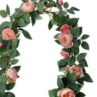 Artificial flower garland 150 cm pink green plastic roses by Clayre & Eef.