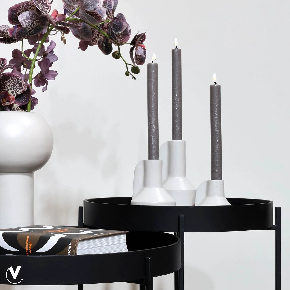 Kaarshouder – Alota ivory Ø9 x H17/13/9 cm — set van 3 by Vase The World