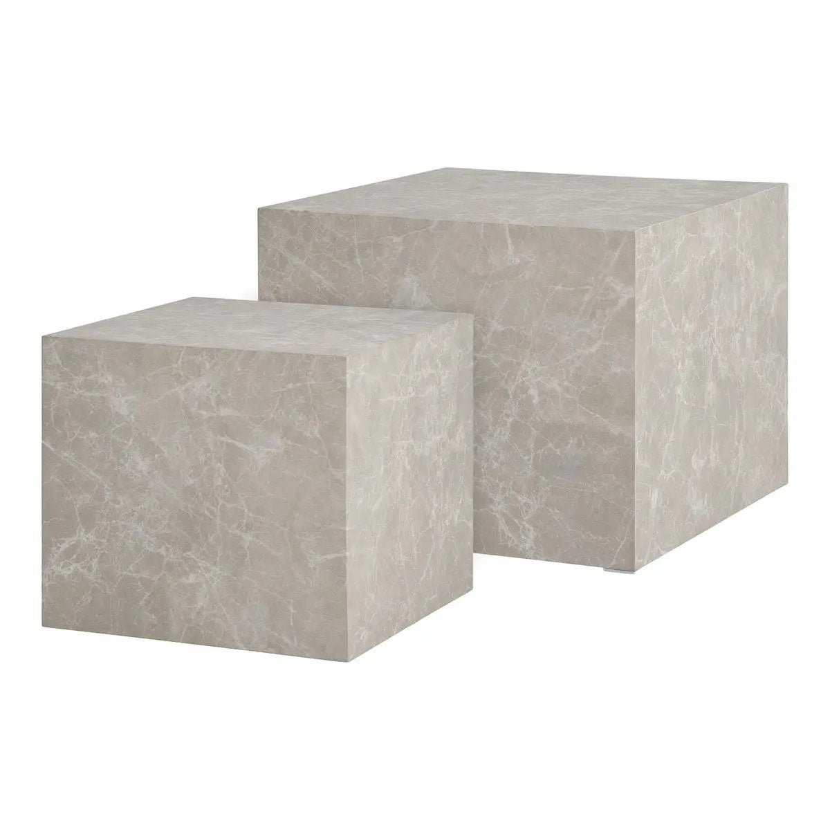 Prague Coffee Table Set - Beige, Marble Look, MDF, Decor Paper, Set of 2 by EMIRELLE
