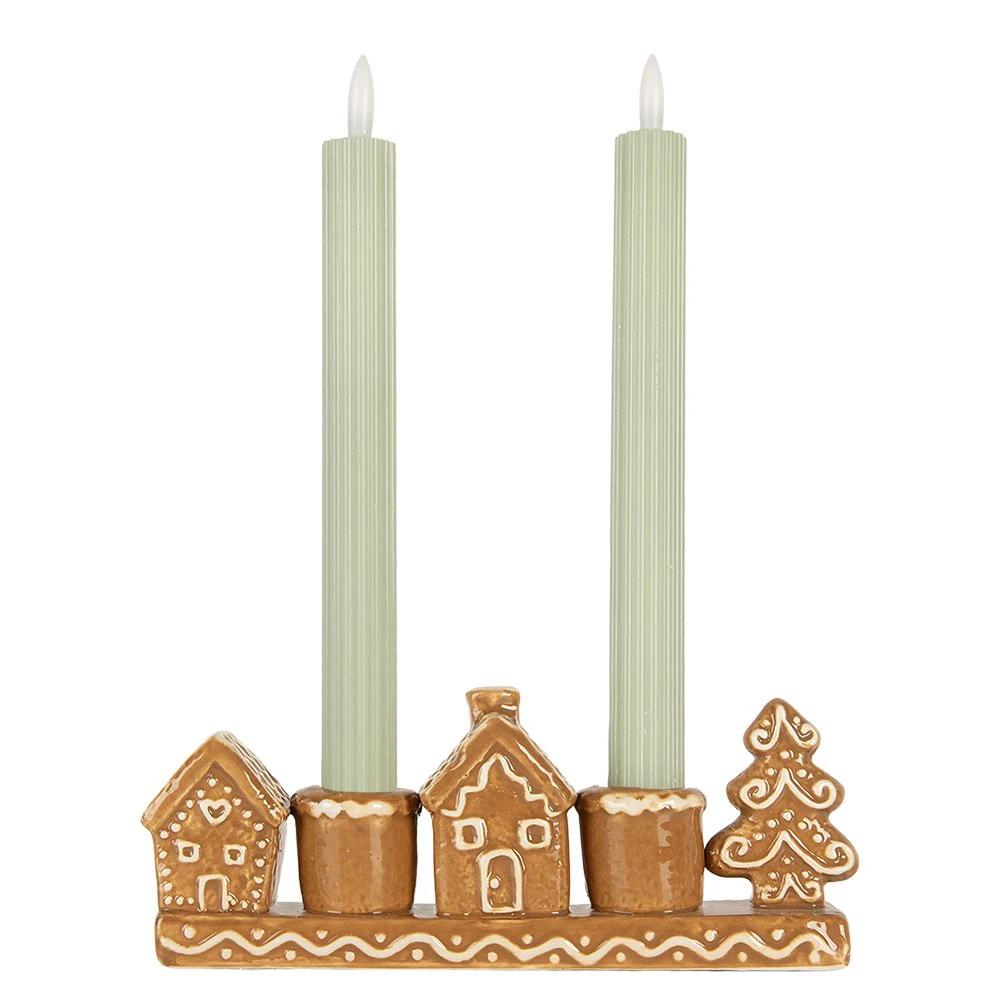 Candlestick House 21x4x8 cm Brown Ceramic by Clayre & Eef.