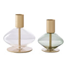 Candle Holder - Gold/Green, Clear, Glass and Metal - Set of 2 by EMIRELLE