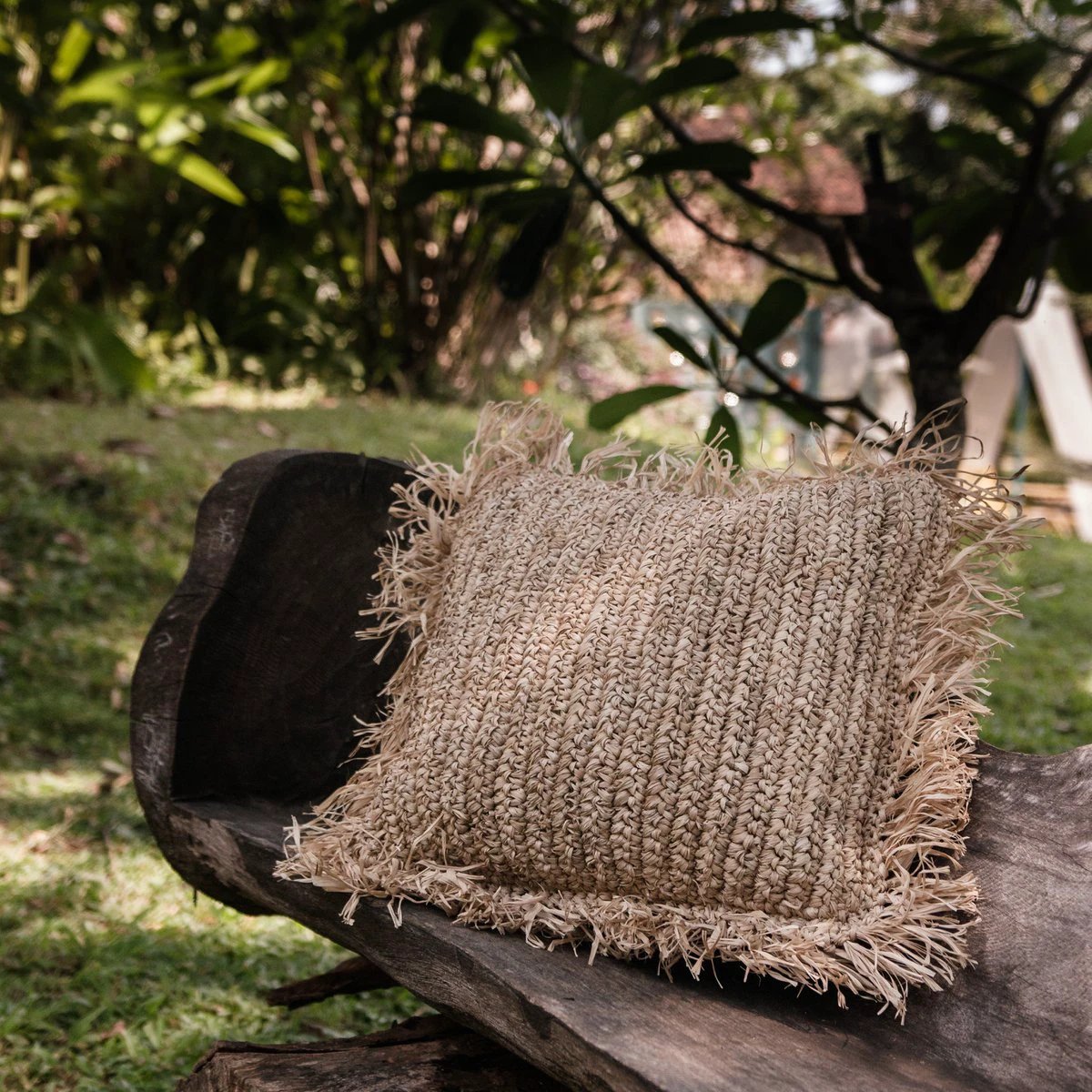 Throw Pillow with filling | Decorative Cushion | Sofa Pillow GANDI made of Raffia by Soeji