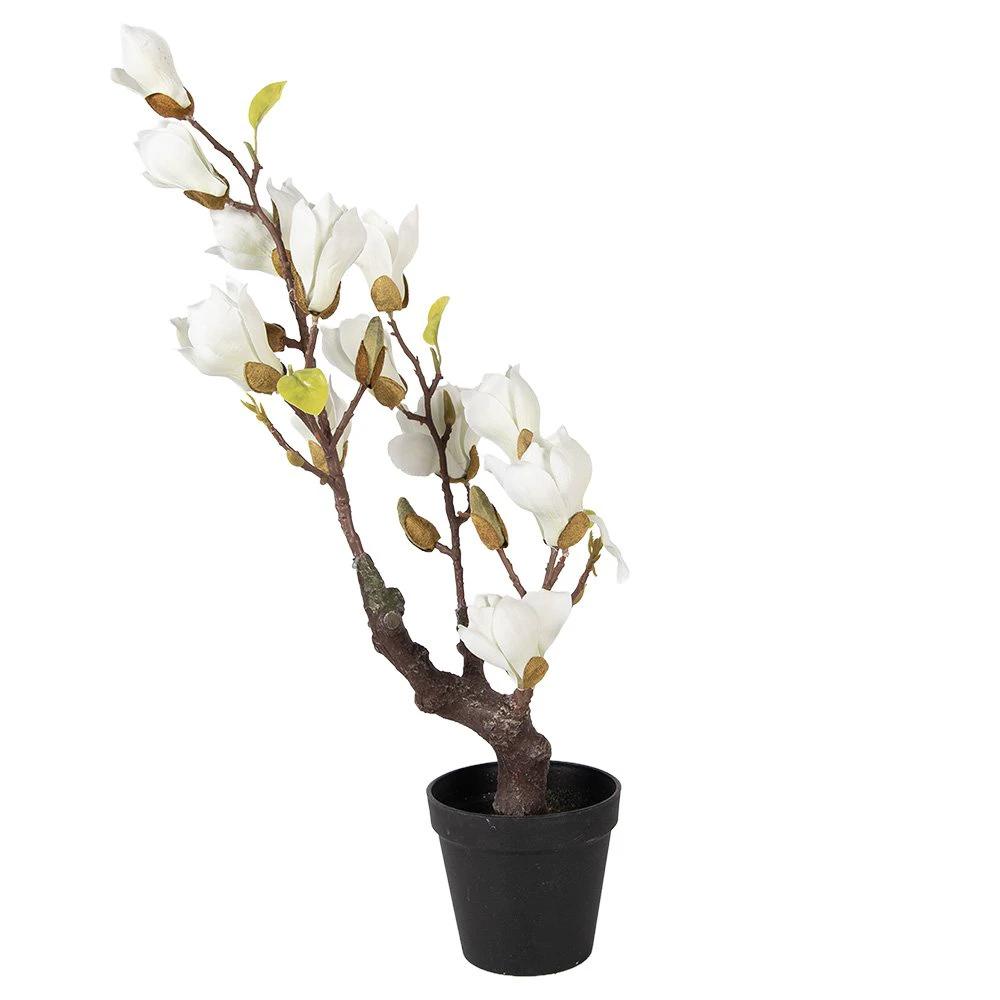 Artificial plant Magnolia 16x14x60 cm White Plastic by Clayre & Eef.