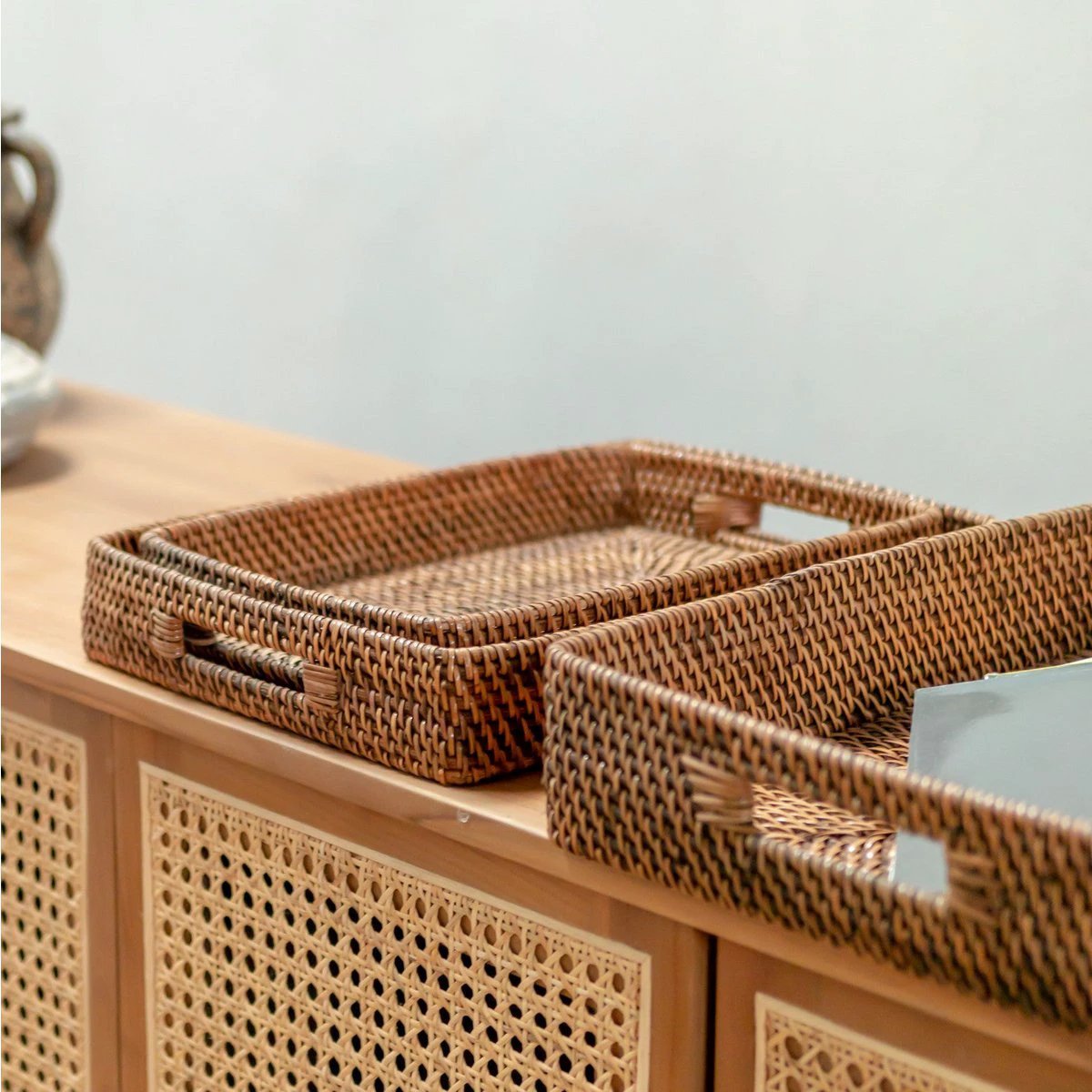 Rectangular Rattan Tray | Serving Tray | Large Decorative Tray AMAHAI Brown (3 sizes) by Soeji