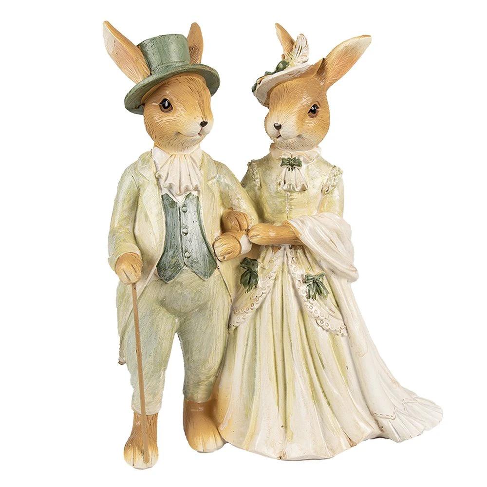 Beeld Konijn 21 cm Bruin Groen Polyester by Clayre & Eef.