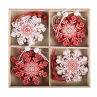 Christbaumanhänger-Set mit 12 Schneeflocken 13x13 cm rotes Holz von Clayre & Eef.