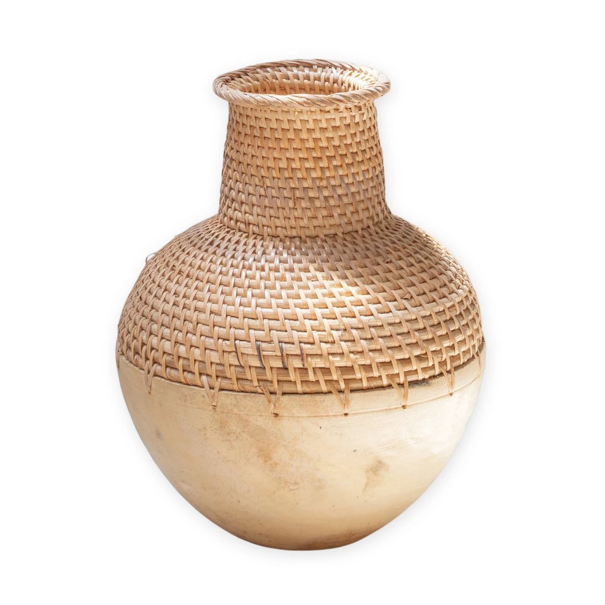 Woven Boho Vase KAMARI made from Rattan and Wood by Soeji
