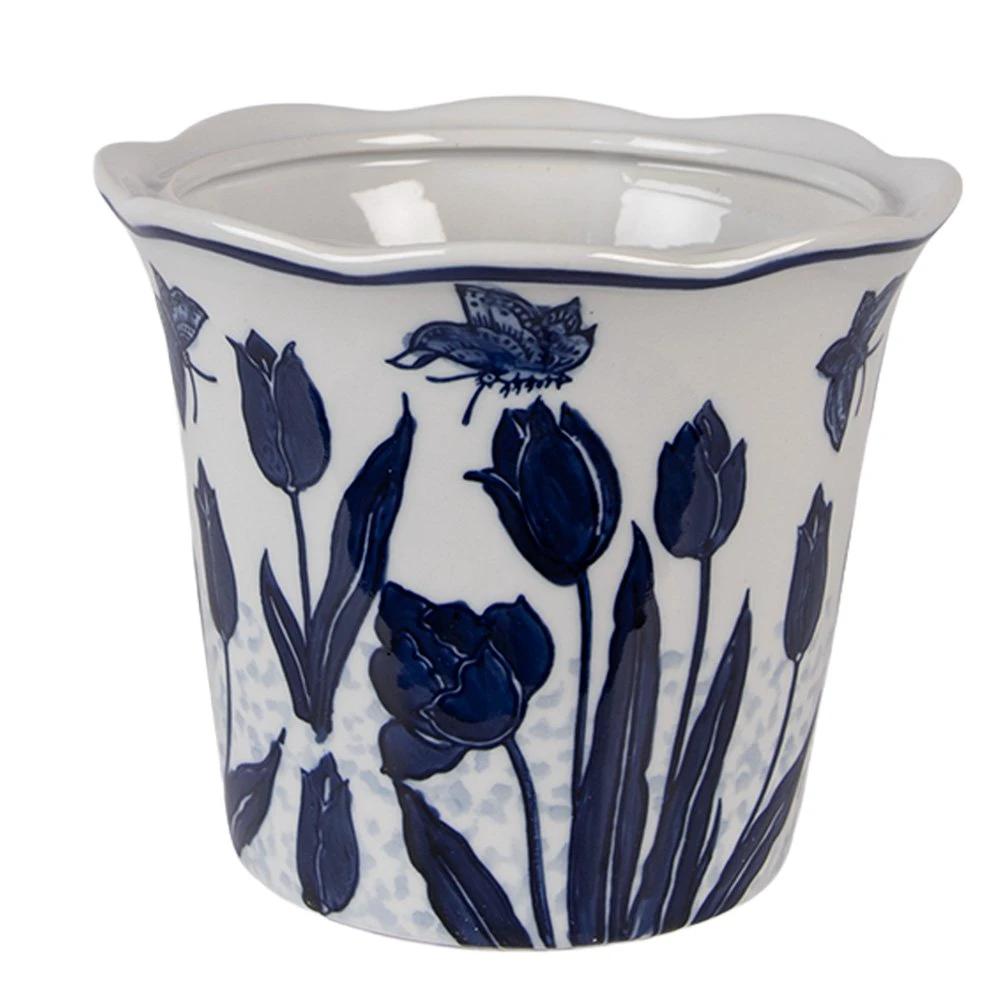 Blumentopf Ø 21x16 cm weiß-blau aus Keramik von Clayre & Eef.