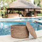 Large Laundry Basket with Lid UMBUL made from Brown Water Hyacinth | Woven Hamper Basket by Soeji