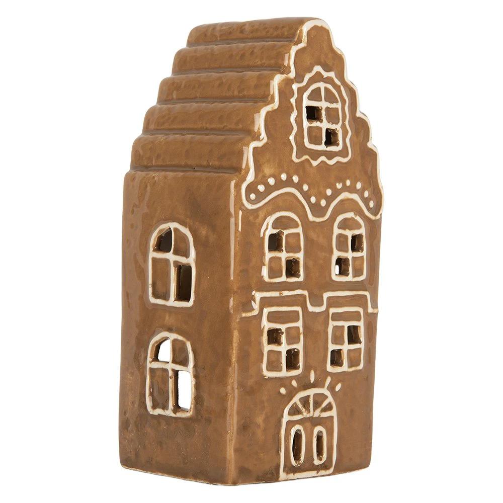 Tea light holder House 8x7x16 cm Brown Ceramic by Clayre & Eef.