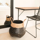 Black Plant Basket Decorative Basket Large Laundry Basket BENOA (black) Hand-woven Basket made of Bamboo and Seagrass (3 sizes) by Soeji