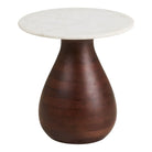 Heide Side table, mango wood/marble, dark brown/white, ø40x41 cm by EMIRELLE