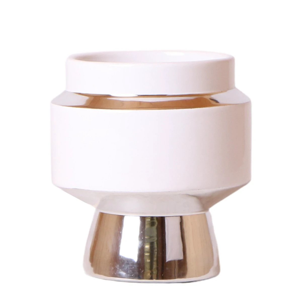 Hummingbird Home | Le Chic flower pot - White ceramic decorative pot with silver details - Ø9cm by Kolibri Company