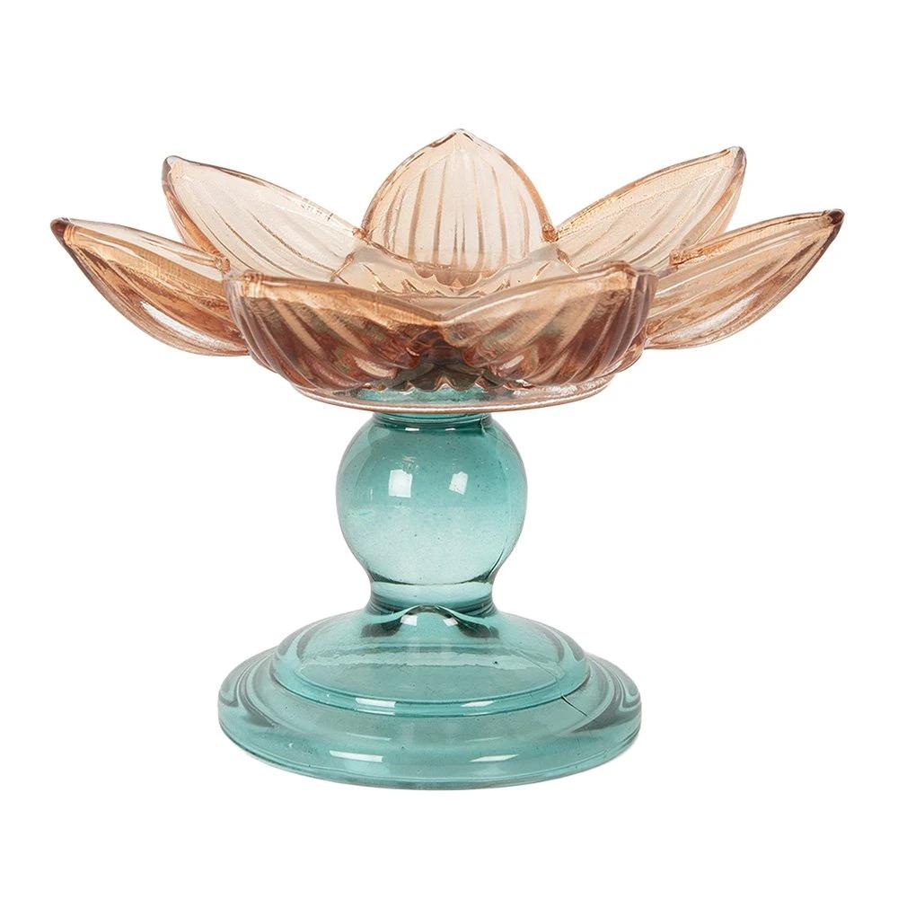 Tea light holder Ø 14x10 cm orange glass by Clayre & Eef.