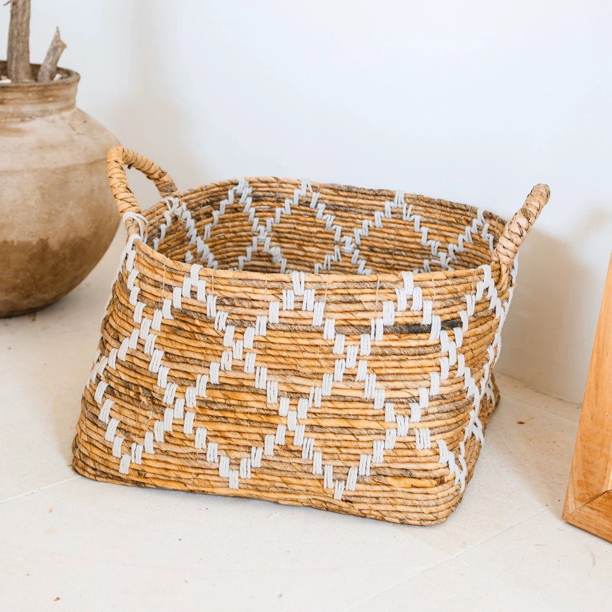 Boho Laundry Basket – Square Shelf Basket – Woven Storage Basket – Plant Basket – Decorative Basket Made of Banana Fibre GANDARIA (2 sizes) by Soeji