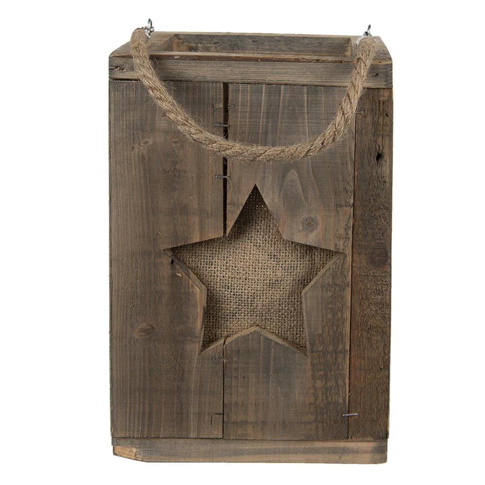 Relief light 19x19x28 cm brown wood star candle holder by Clayre & Eef.