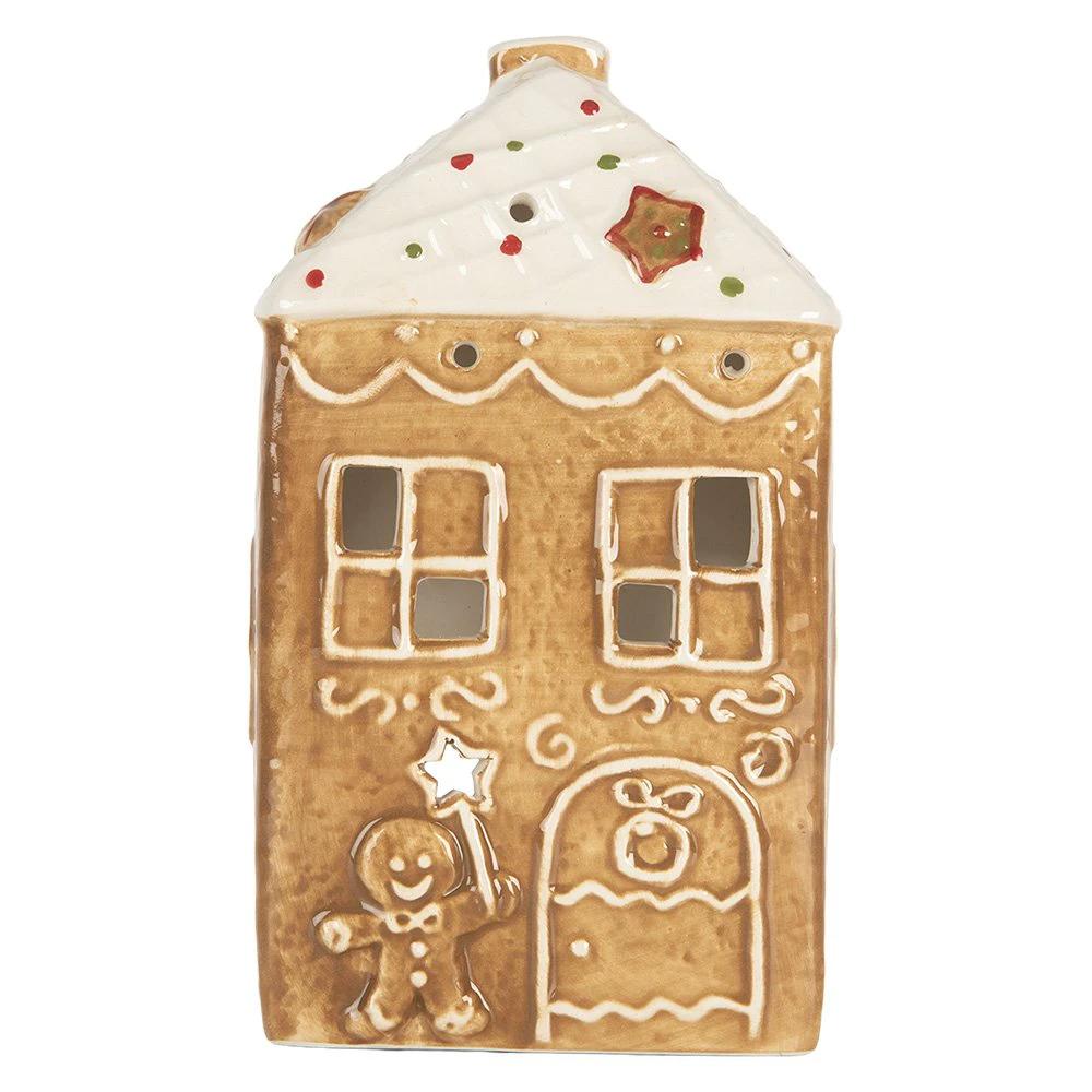 Tea light holder House 9x7x16 cm Brown Ceramic by Clayre & Eef.