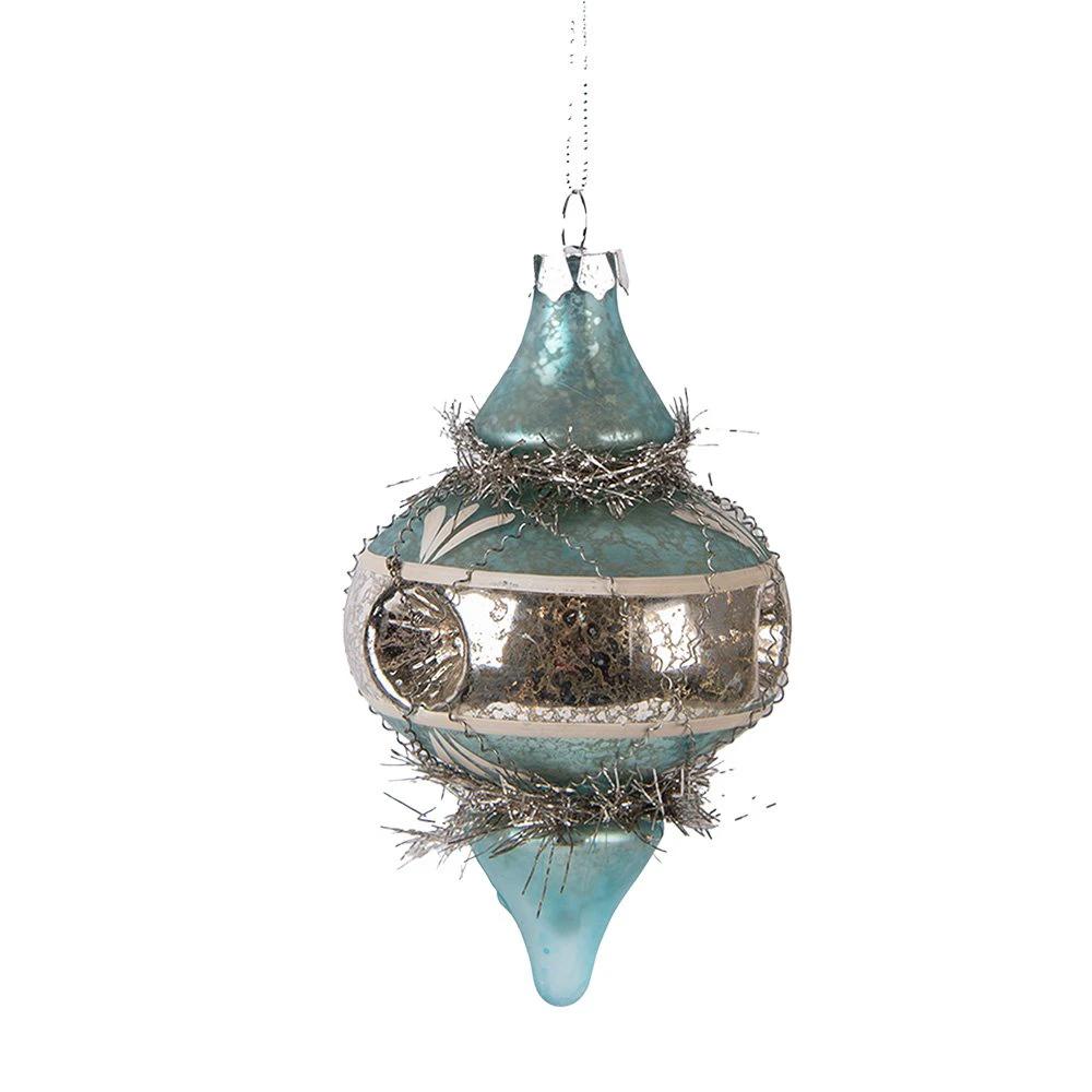 Christmas bauble Ø 7x13 cm blue glass by Clayre & Eef.