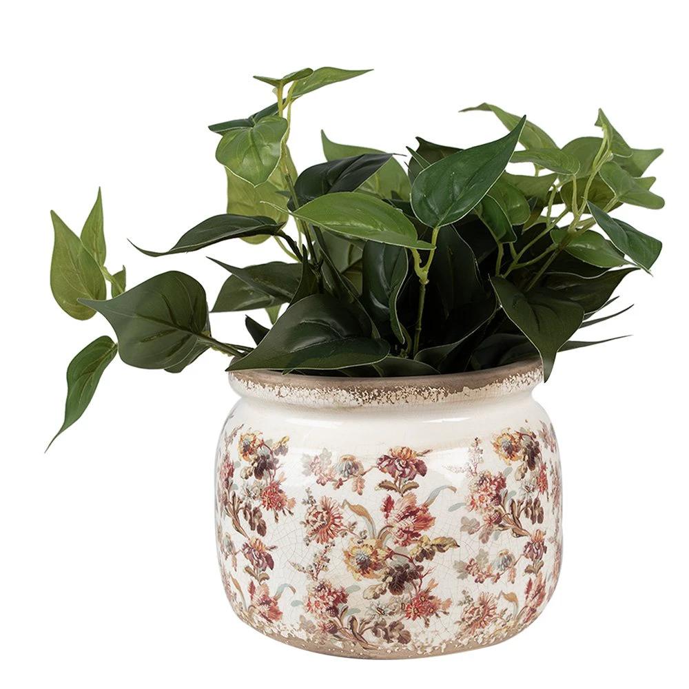Flowerpot Ø 20x15 cm beige pink ceramic flower flowerpot inside by Clayre & Eef.