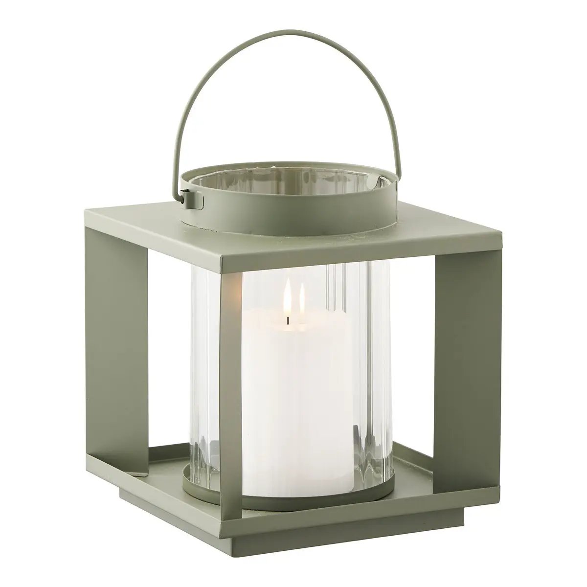 Lohals Lantern, glass/metal, green, 18x18x20,5 cm by EMIRELLE